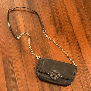 Tory Burch Small Black Leather Crossbody Bag with Gold Chain